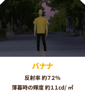 バナナ 反射率 約72％
                  薄暮時の輝度 約11cd/㎡