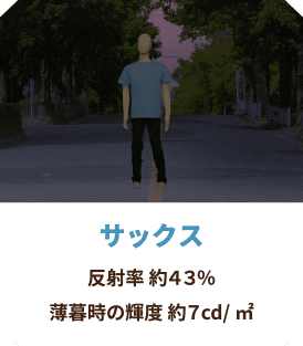 サックス 反射率 約43％
                  薄暮時の輝度 約7cd/㎡